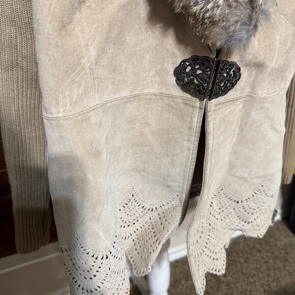 NYGARD Jacket Womens 2X Beige Suede Rabbit Fur Collar Knit Body Western Boho - Picture 3 of 10
